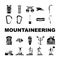 mountaineering tool sport icons set vector