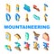 mountaineering tool sport icons set vector