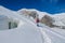 Mountaineers on the  snow of mountain glacier in Himalaya summit ascent