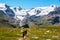 Mountaineers walking to Forni glacier, Stelvio National Park, Italy