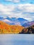 mountainous autumn landscape with lake