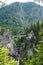 Mountainous landscape in Bavaria, Germany, with Marienbrucke bridge spanning the spectacular Pollat Gorge