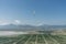 Mountainous landscape with paratrooper flying in the sky, Crimea, Ukraine,