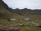 Mountainous rocky area and small ponds on a cloudy day in Pyrenees, Spain