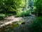 Mountainous terrain, summer, the sources of springs and rivers, walking through subalpine glades on a sunny day,impassable places