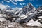 Mountains Ama Dablam, Cholatse, Tabuche Peak at the blue sky wit