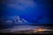 Mountains around the Longyearbyen town in the blue polar night