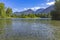 Mountains in the background of Wenatchee River Leavenworth Washington