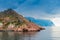 Mountains in the Balaklava Bay in Crimea, dramatic sky above the