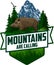 The Mountains Are Calling. vector Outdoor Adventure Inspiring Motivation Emblem logo with wild hog boar and magpie