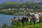 Mountains, Castle and lake in Thun city. Switzerland