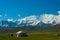 Mountains in Chon-Alai and kyrgyz yurt