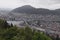 Mountains, city and bay in Puddefjord. Bergen, Norway