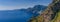 Mountains and coastline of Amalfi Coast from Path of the Gods, a hiking trail near Positano, Italy