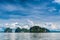 mountains covered with forest in the sea. Beautiful seascape