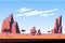 Mountains at desert landscape background in flat cartoon style