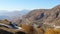 Mountains in the fall. Yellow trees, clear skies