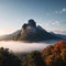 Mountains in fog at beautiful autumn in Phetchabun Thailand. Fog mountain valley, low clouds, forest,