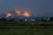Mountains with forest fires on fire villages and fields, forest fires at night look sad