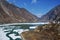 Mountains and a frozen lake. Winter in northern Sichuan Province, China