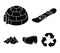 Mountains, goggles, an igloo, a snowboard. Ski resort set collection icons in black style vector symbol stock