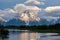 Mountains in Grand Teton National Park at morning. Oxbow Bend on the Snake River.