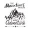 Mountains handdrawn sketch emblem. outdoor camping and hiking activity, Extreme sports, outdoor adventure symbol, vector