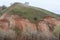 Mountains and hills on the coast of the river Volga. Beautiful patterns of rocks, meadows, green grass and trees. Beautiful spring