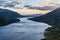 Mountains and Lago Fagnano also Cami lake at Tierra del Fuego island, Argenti