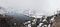 Mountains lakes snowing stormy weather, Gosaikunda Nepal panorama.