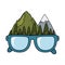 Mountains landscape with eyeglasses