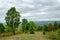 Mountains landscape view with rain foggy