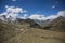 Mountains landscapes and trekkers from Cordillera Real, Andes, Bolivia