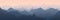 Mountains panorama. Foggy mountain landscape with aerial perspective effect, morning sunrise forest vector background