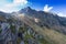 Mountains and peaks landscape. Stubaier Gletscher covered with glaciers and snow, natural environment.