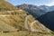 Mountains, peaks and trees landscape, natural environment. Timmelsjoch High Alpine Road. Passo del Rombo