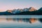 Mountains reflecting in Silver Lake Flat Reservoir at sunset, near the Alpine Loop Scenic Byway in American Fork Canyon, Uinta-