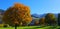 Mountains relief under the blue sky with autumn vegetation.