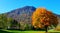 Mountains relief under the blue sky with autumn vegetation.