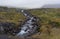 Mountains with river and fog in north Iceland near Akureyri Reyk