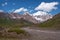 Mountains river glacier clouds sky summer