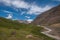 Mountains river glacier clouds sky summer