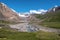 Mountains river glacier clouds sky summer