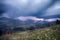 Mountains rural landscape in thunderstorm