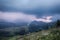 Mountains rural landscape in thunderstorm