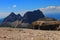 Mountains scenery with lift in Gruppo Sella monuments, nature in Dolomiti, UNESCO mountains Italy, Europe