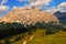 Mountains scenery to path, cottage, Sassongher and very nice nature in Alta Badia, Dolomiti mountains Italy, Europe
