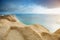 Mountains and a sea landscape with the blue sky. Black Sea, Russia.