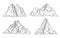 Mountains sketch. Art drawing mountain, engraved panorama silhouette. Vintage wildlife landscape, rocky peaks elements