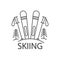 Mountains skiing line icon